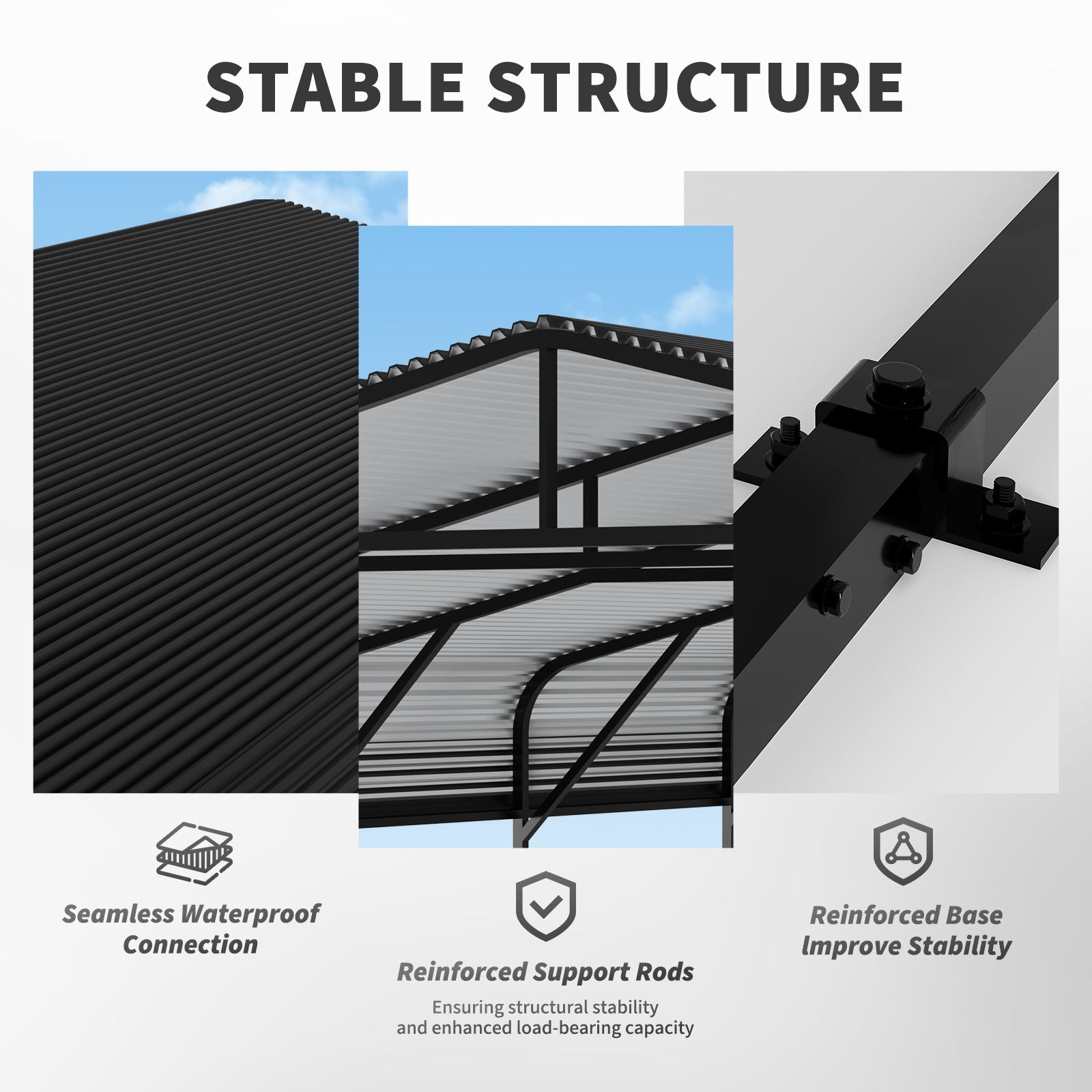 Heavy Duty Carport, All Weather Shelter - Black
