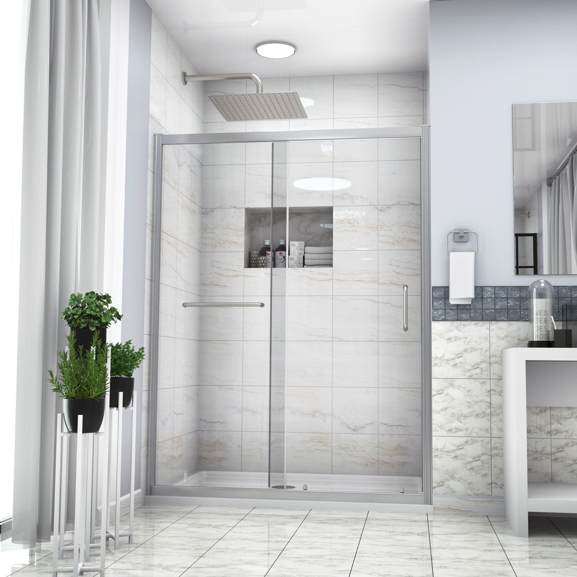 Single Sliding Bypass Shower Door Tempered Glass Enclosure