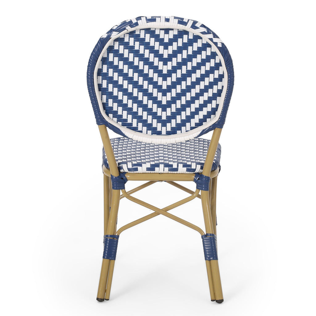 Outdoor Rattan and Aluminum French Armless Bistro Chairs Set - Navy Blue