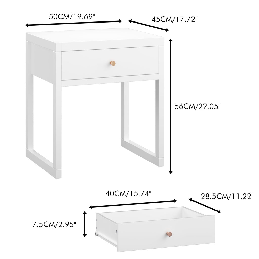 Nightstand With Drawer - Minimalist White Bedside Table