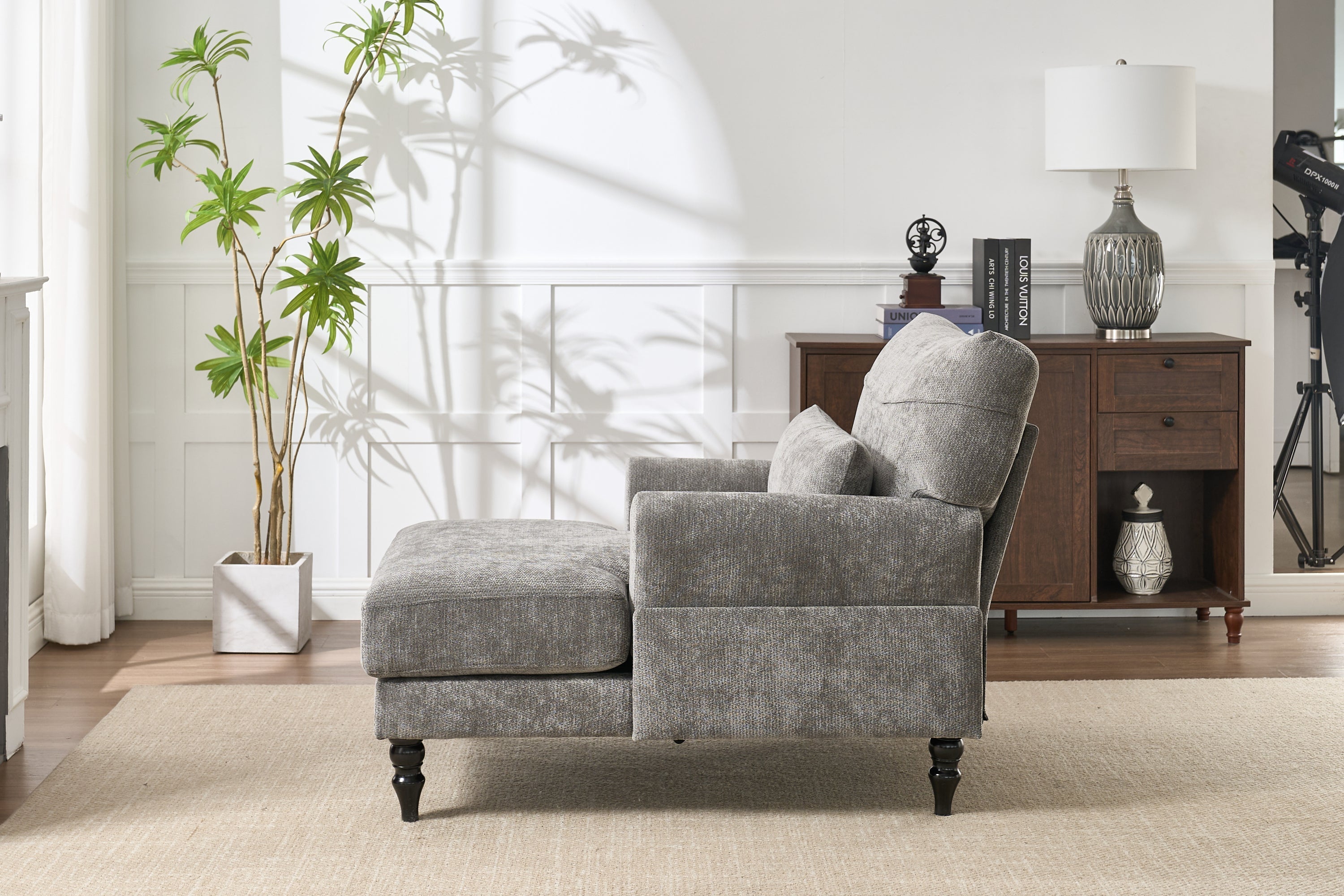 Modern Grey Upholstered Chaise Lounge Sofa Recliner
