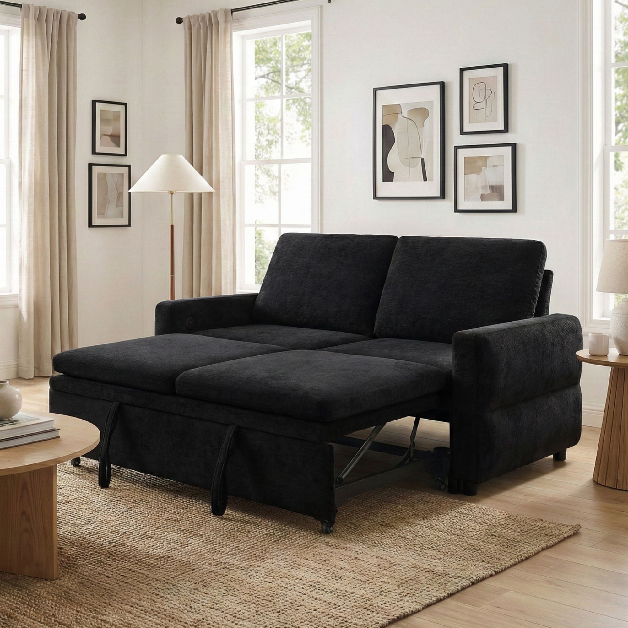Convertible Sofa Bed Loveseat With Adjustable Backrest And USB Ports