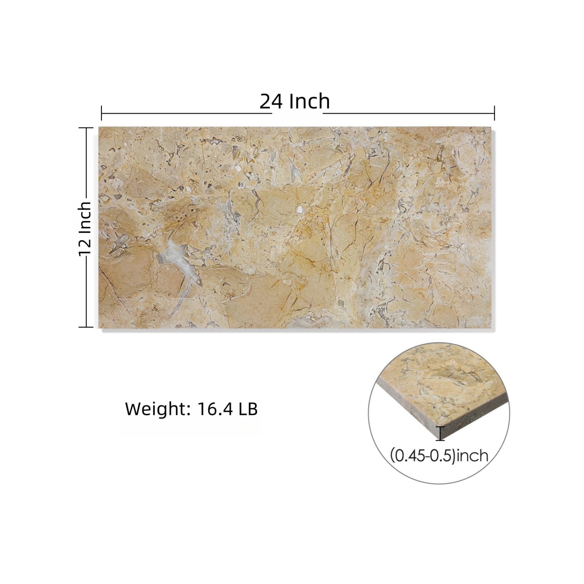 Marble Tile For Floor And Wall Honed 12 x 24" Stone (Set of 4) - Beige / Gold