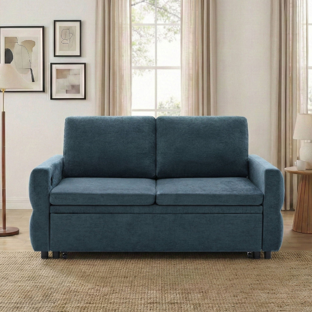 Convertible Sofa Bed Loveseat With Adjustable Backrest And USB Ports