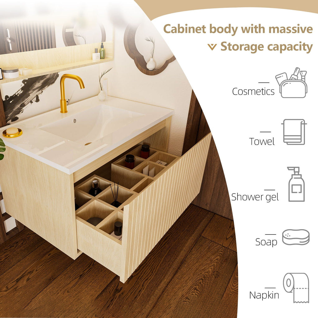 Wall Mounted Floating Bathroom Vanity With Sink And Drawers