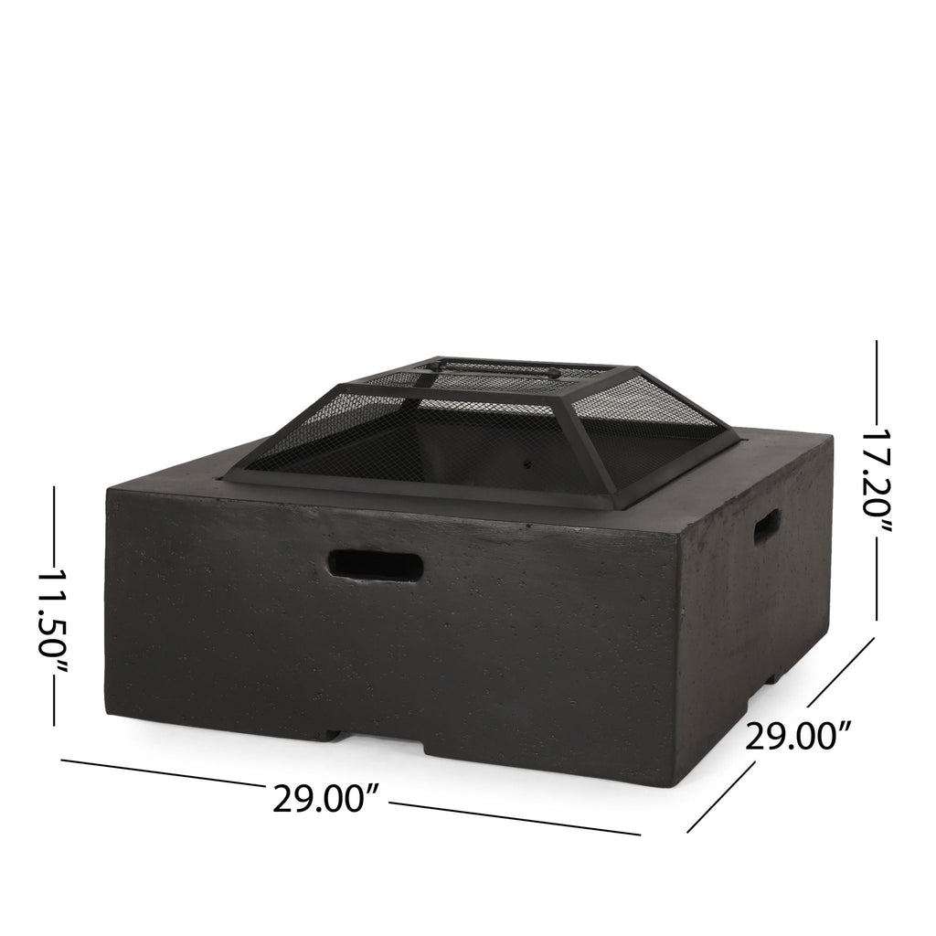 Outdoor Square MGO Wood Burning Fire Pit - Dark Gray
