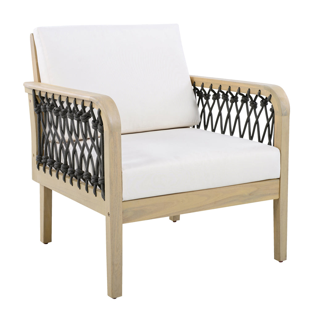 Outdoor Acacia Wood Club Chair with Handwoven Rope (Set of 2)