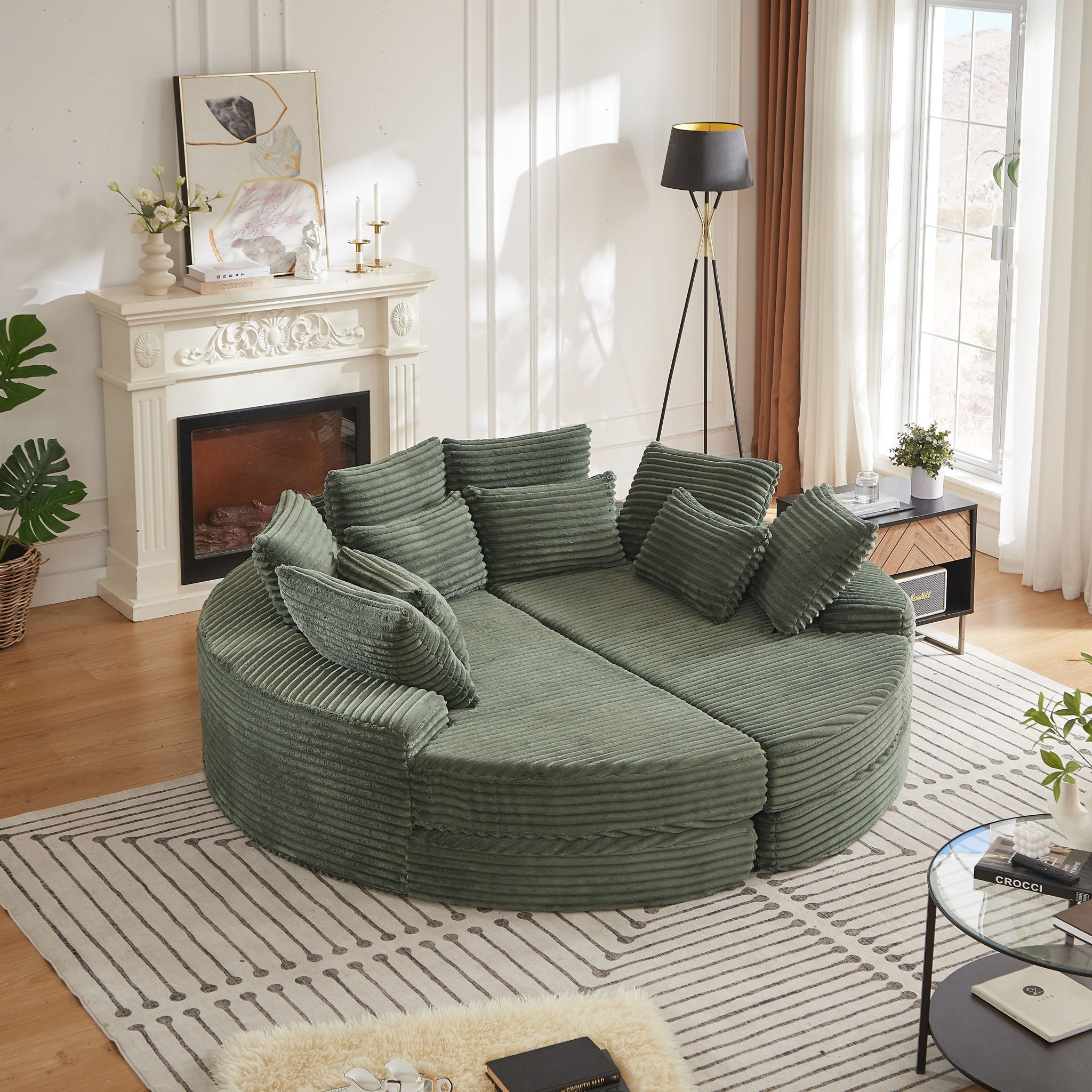 Round Oversized Sofa Bed With 5 Throw Pillows