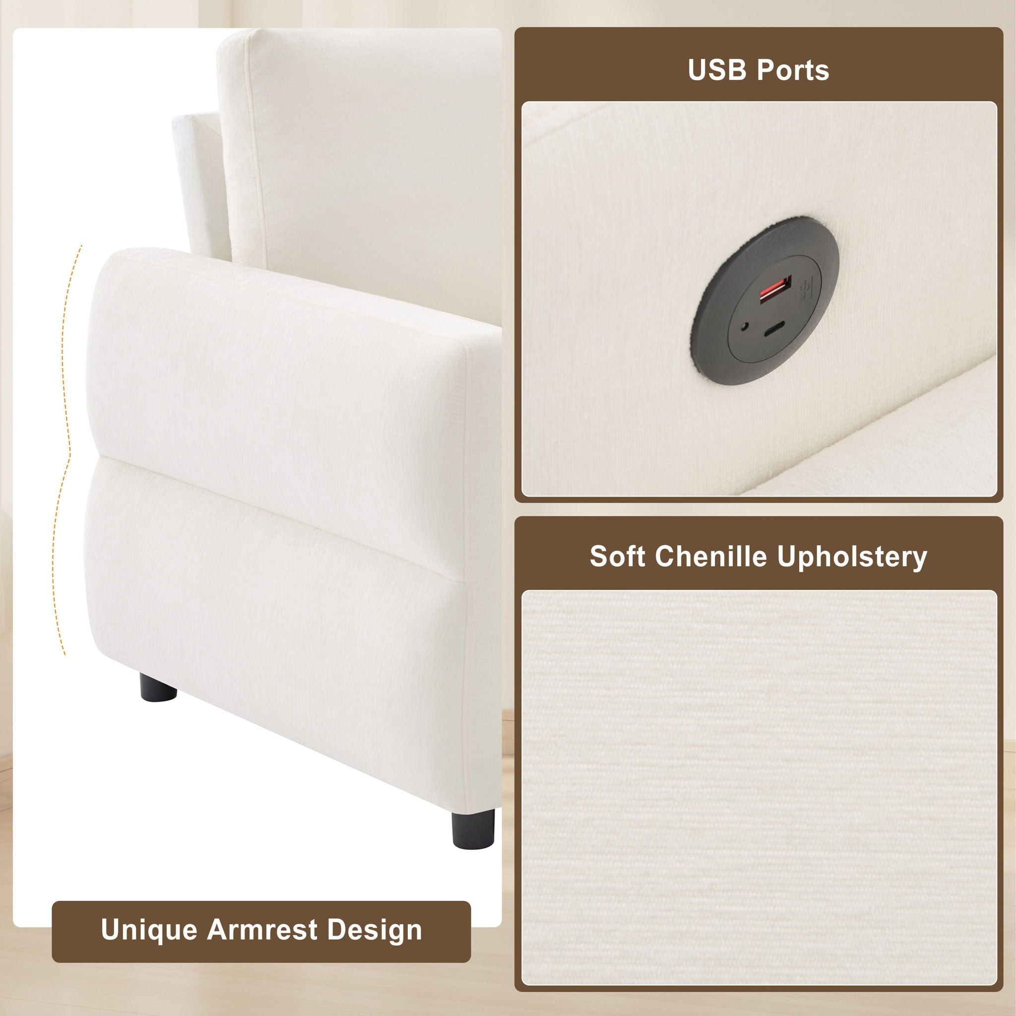 Convertible Sofa Bed Loveseat With Adjustable Backrest And USB Ports