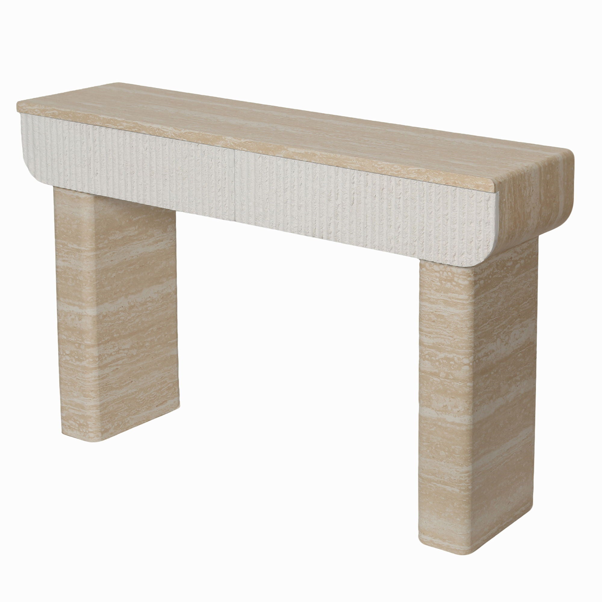 Entryway Table With 2 Hidden Handle Drawers For Entrance - Beige / Yellow