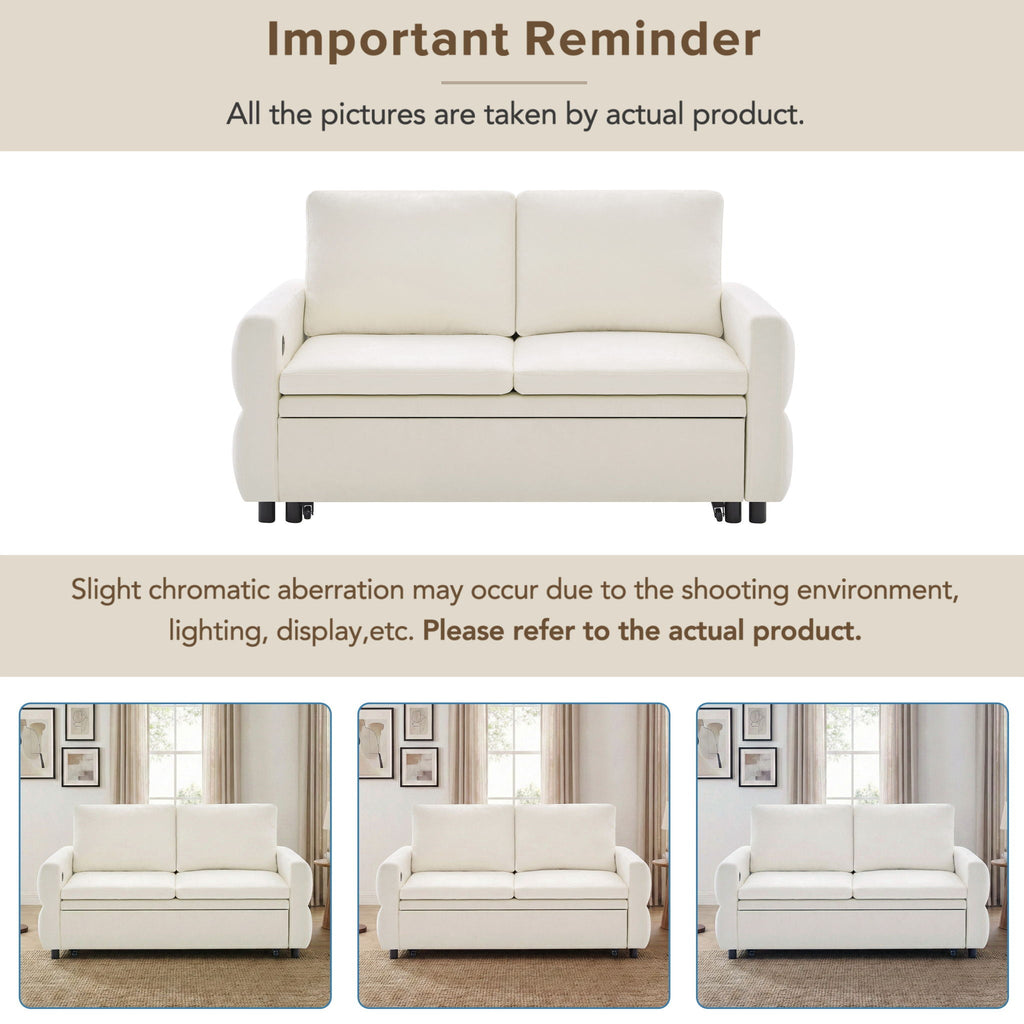 Convertible Sofa Bed Loveseat With Adjustable Backrest And USB Ports