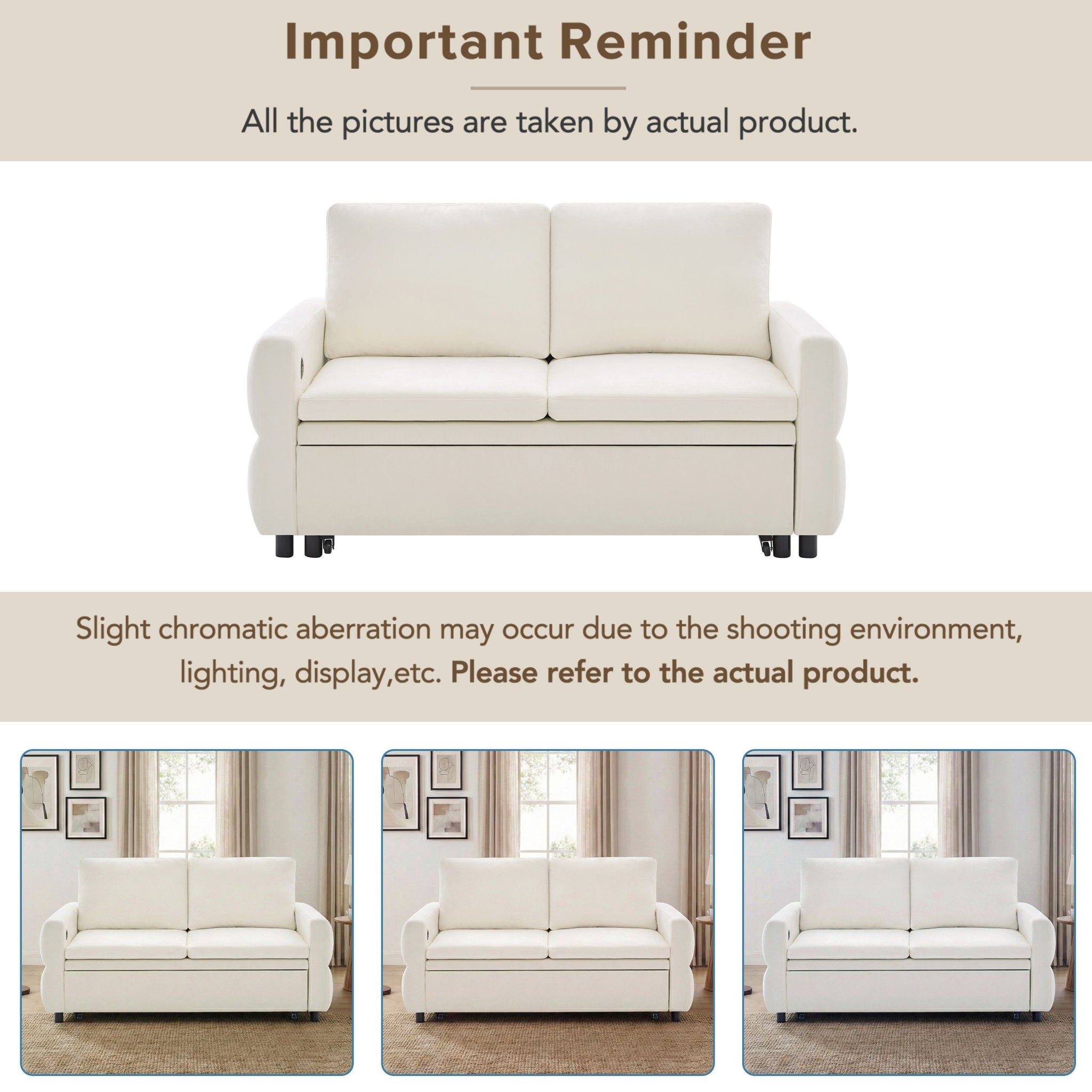 Convertible Sofa Bed Loveseat With Adjustable Backrest And USB Ports
