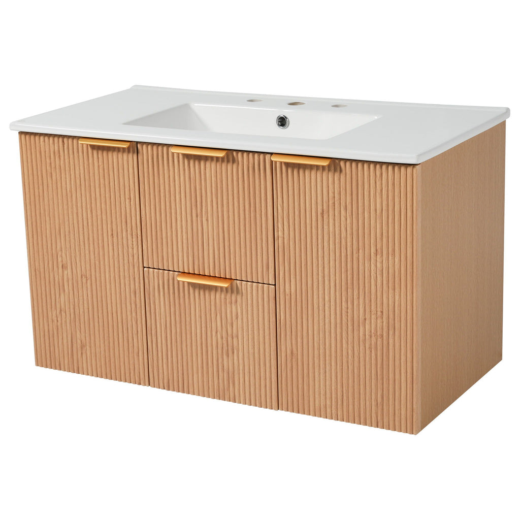 Modern Wall Mounted Bathroom Vanity, Soft Close Doors