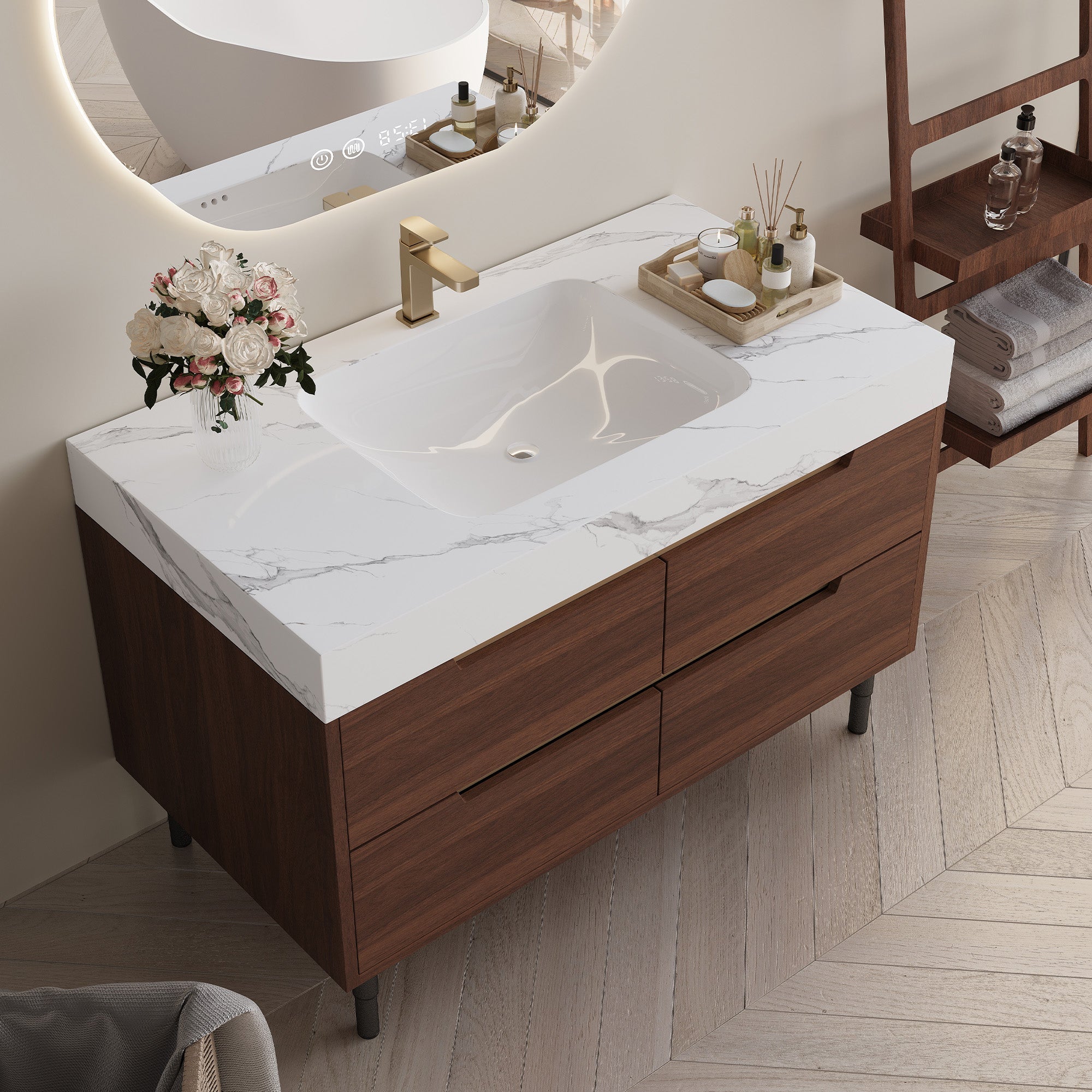 35.4" Farmhouse Free-standing Sintered Stone Bathroom Vanity with Undermount Sink
