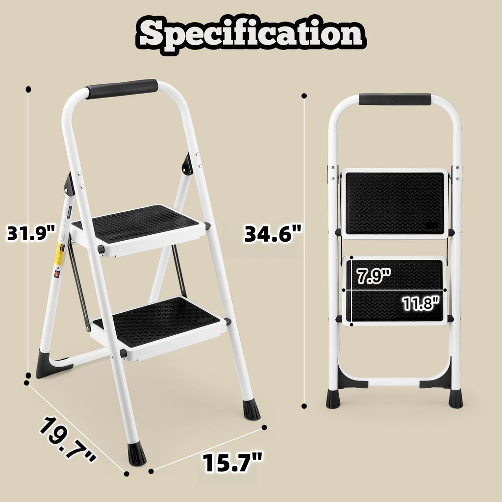 2 Step Ladder Folding Step Stool with Anti-Slip Wide Pedal