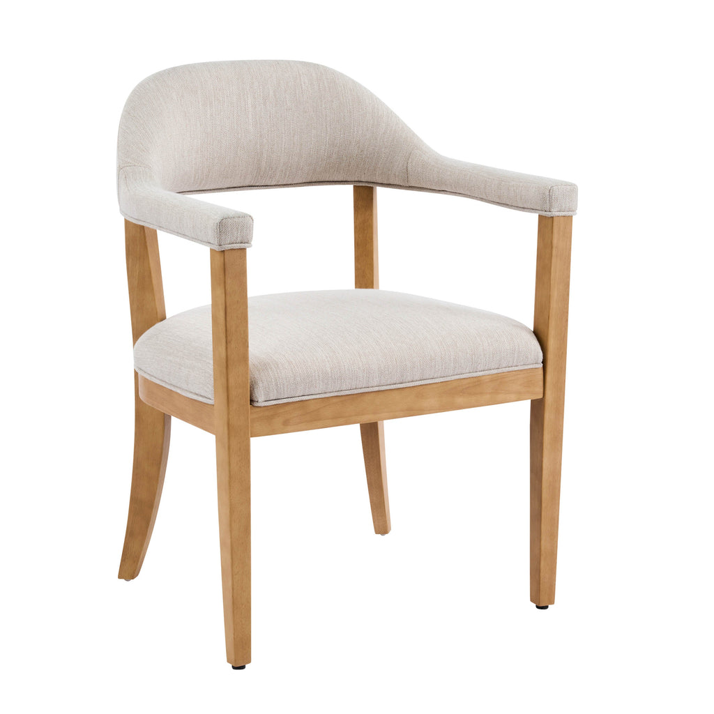 Wood Frame Upholstered Dining Chairs with Armrests (Set of 2)