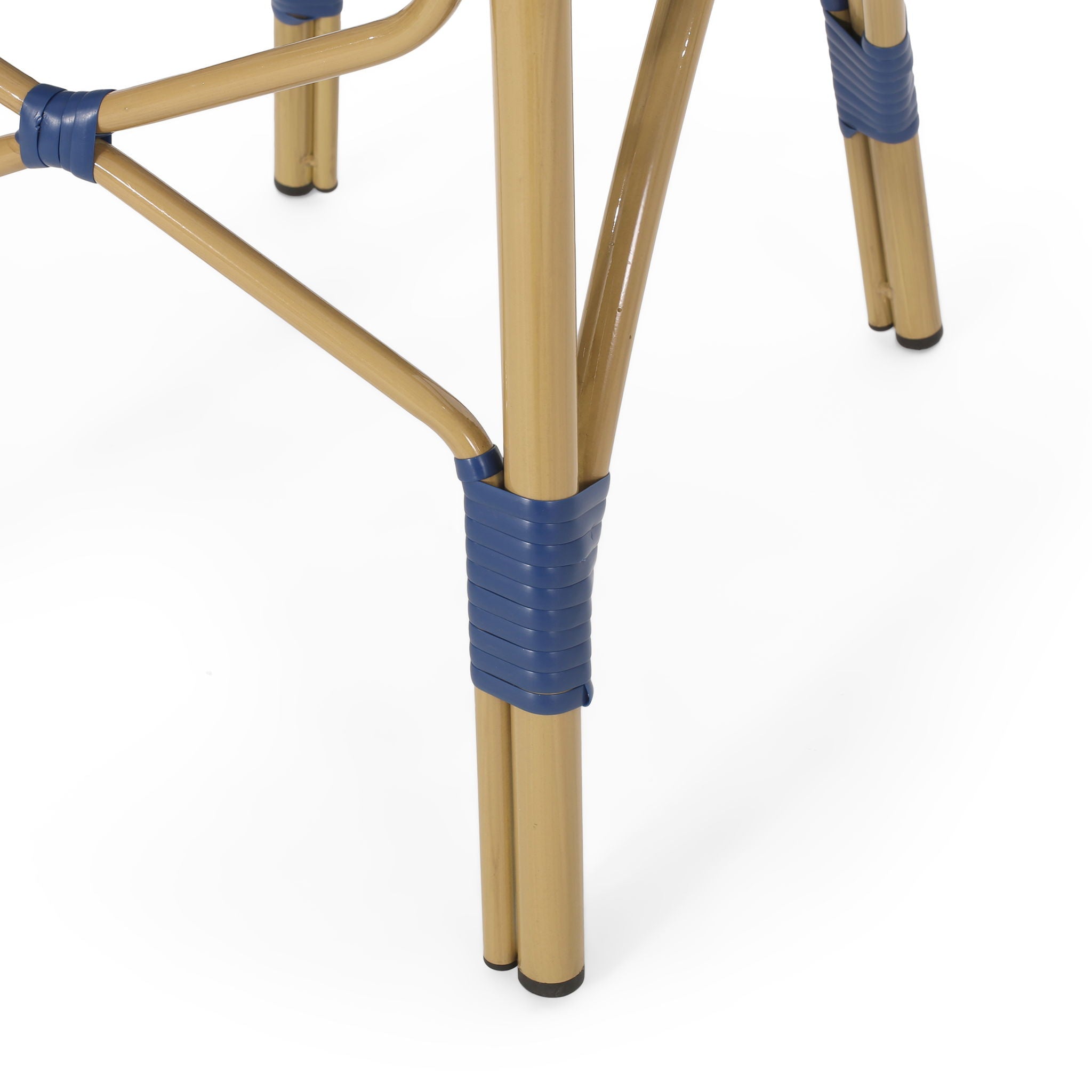 Outdoor Rattan and Aluminum French Armless Bistro Chairs Set - Navy Blue