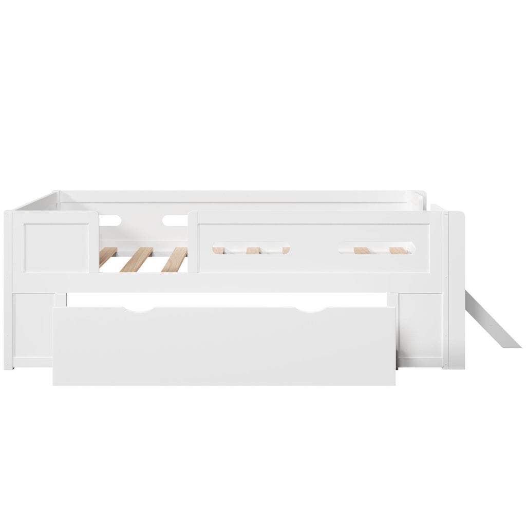 Platform Bed With Guardrail And Drawer
