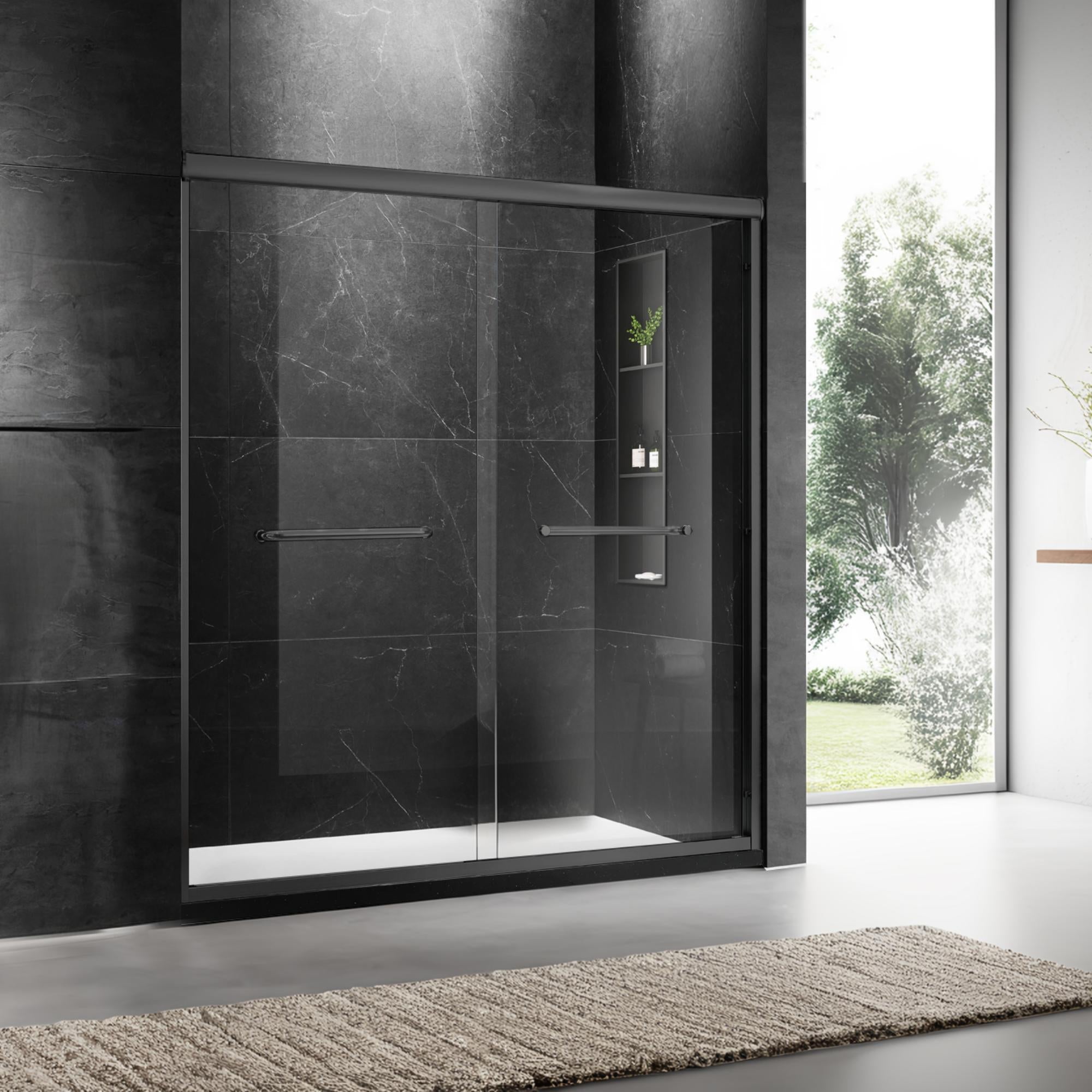 60" W x 74" H Door Sliding Frameless Shower Door with 6mm Tempered Glass LYM-02 Mat