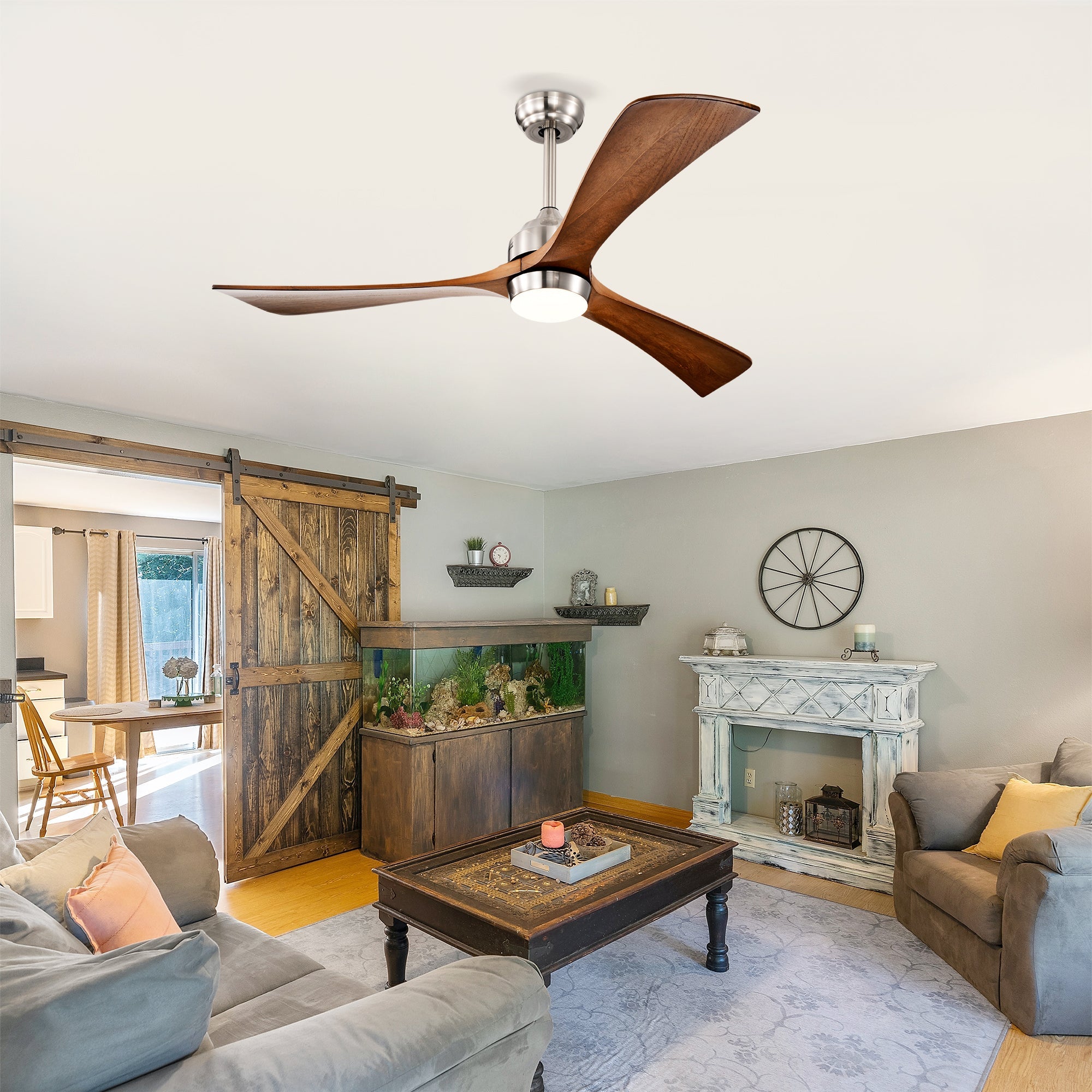52" Solid Wood Blades Ceiling Fan with Lights and Remote Control