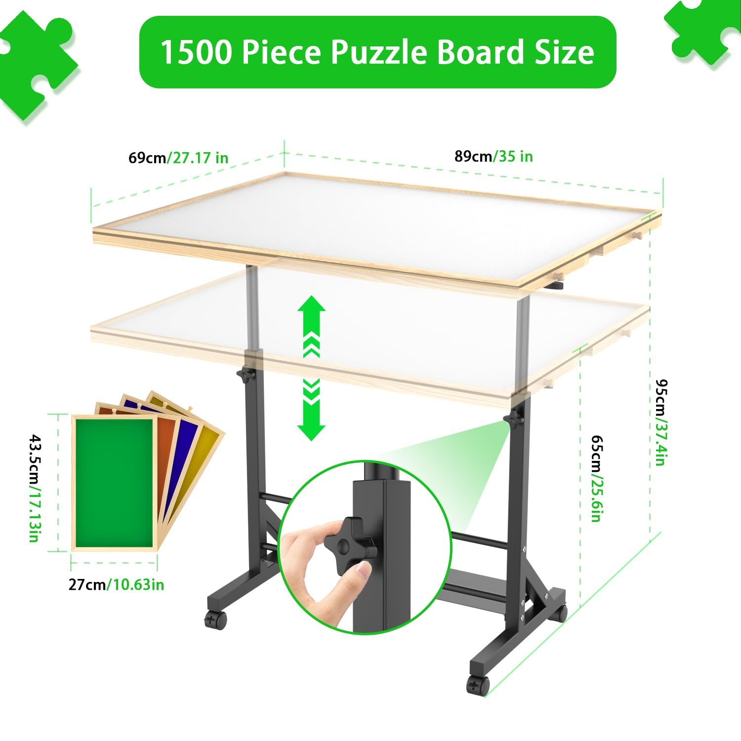 360 Degree Tilting Wooden Puzzle Table With Adjustable Height and Storage
