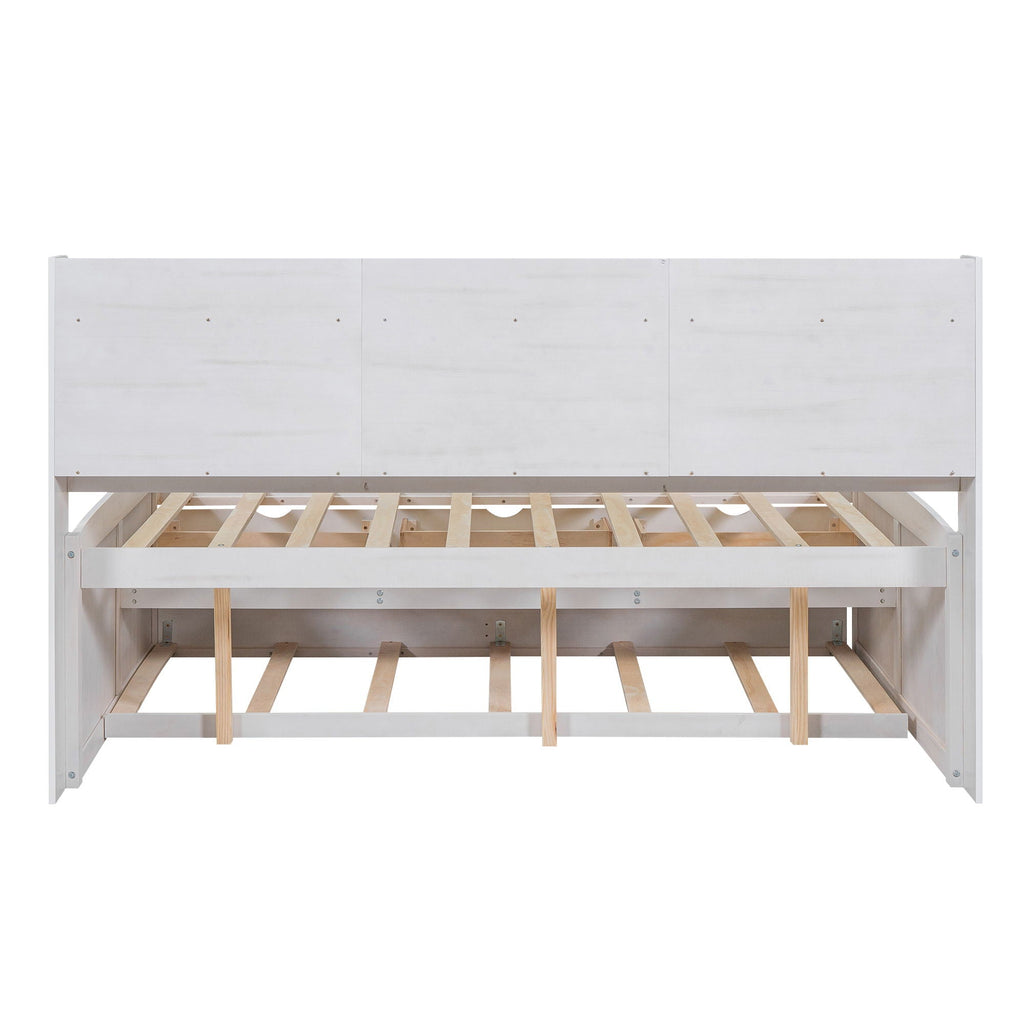 Captain Bed With Built In Bookshelves, 3 Storage Drawers, And Trundle