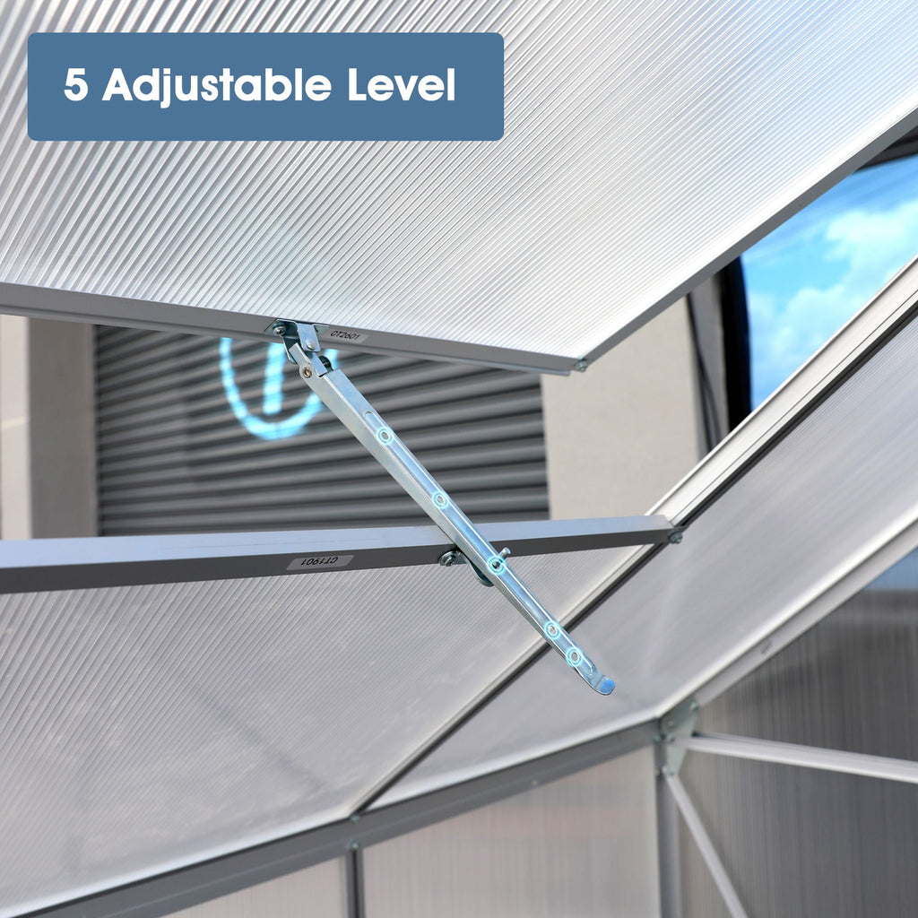 Walk-In Polycarbonate house & Roof Vent, Sliding Doors, Aluminum Hobby Hot House For Outdoor