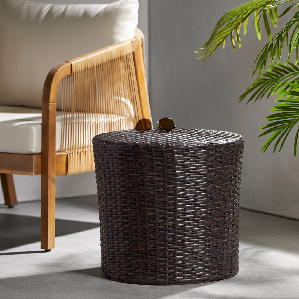 Kingstown RD Barrel Side Table, Outdoor Wicker End Table