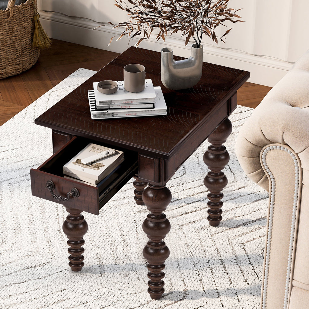 Solid Wood End Table with Drawer in Espresso Finish