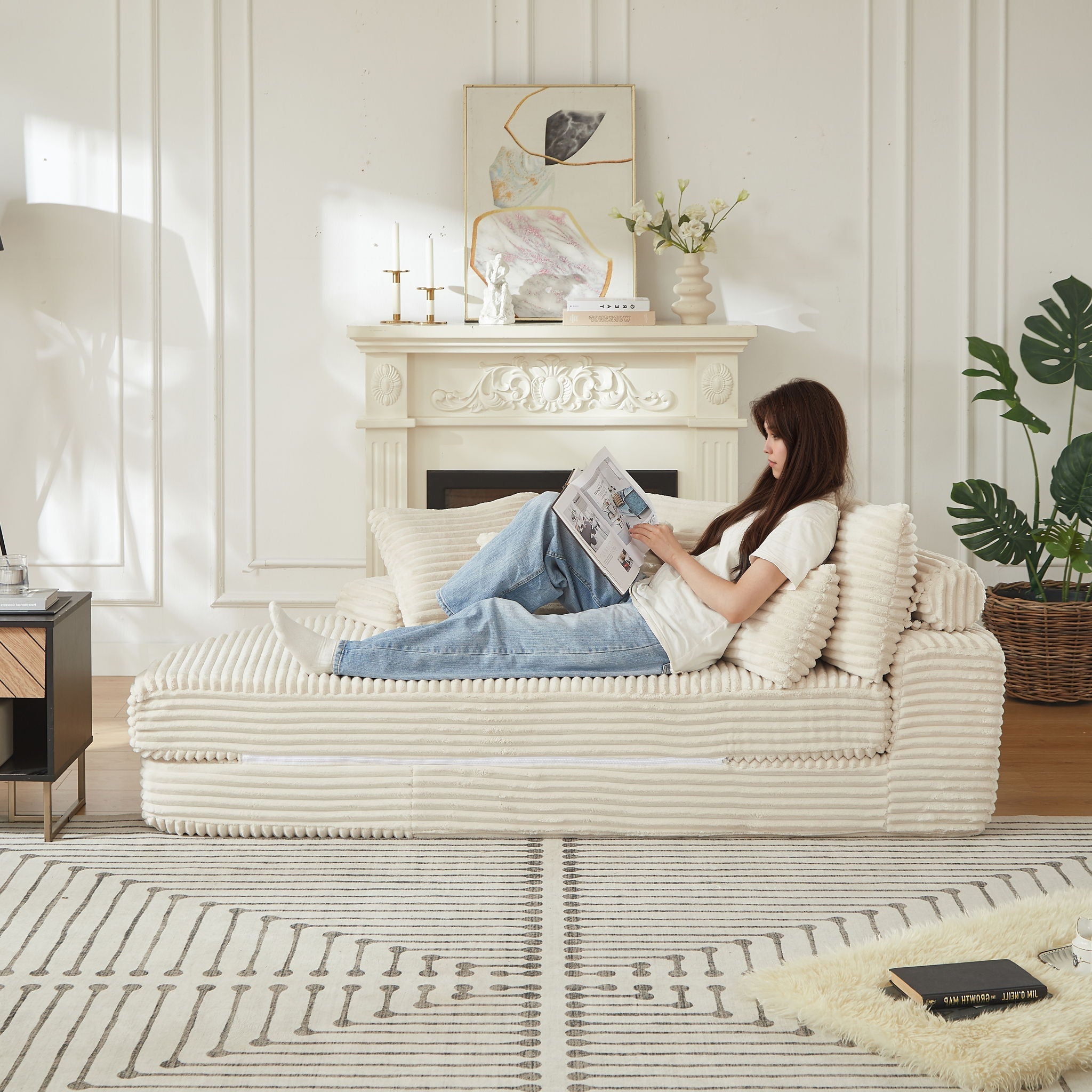 Semi Circular 2 In 1 Sofa Bed With Neck Pillow And Throw Pillows