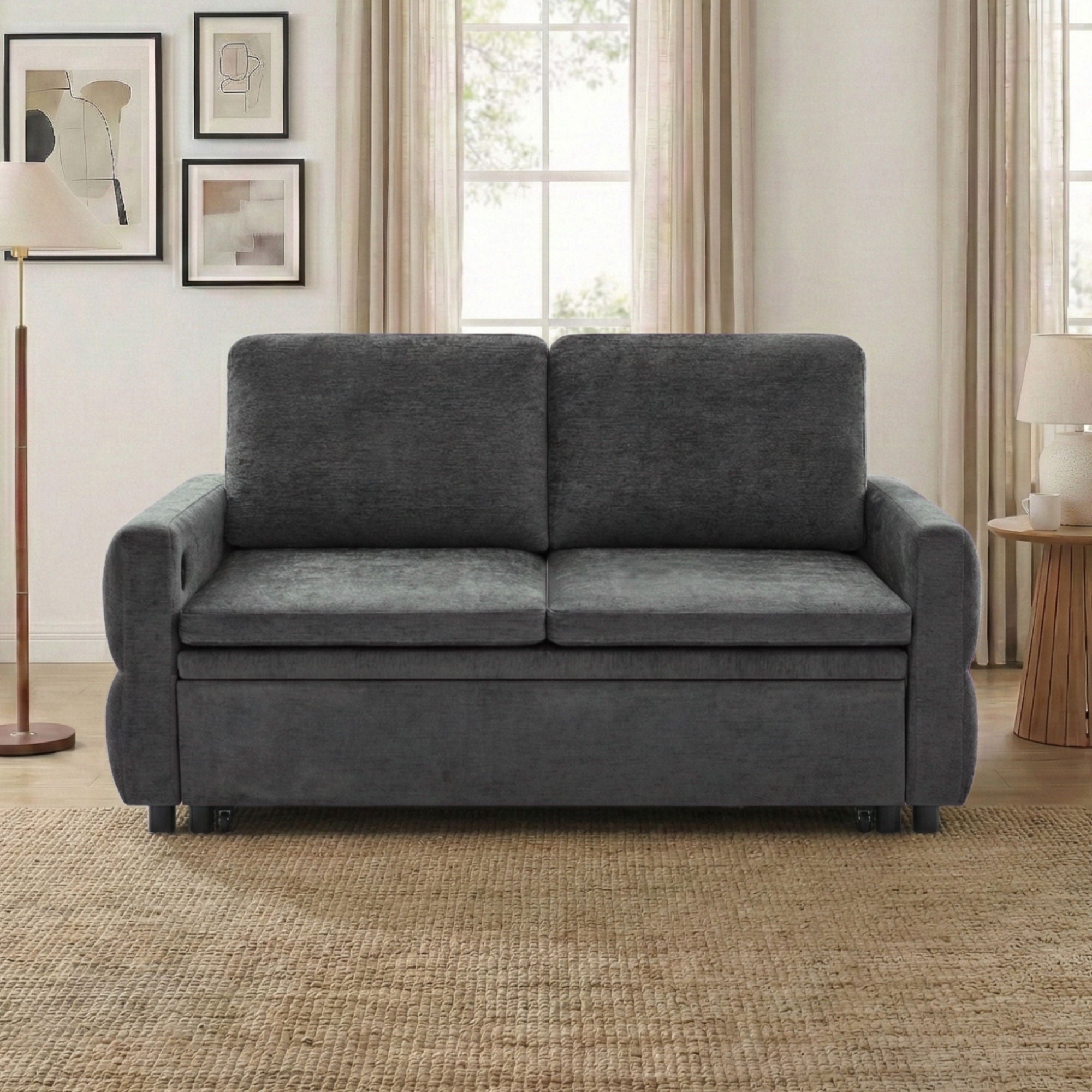 Convertible Sofa Bed Loveseat With Adjustable Backrest And USB Ports