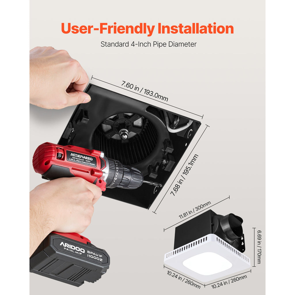 Bathroom Exhaust Fan with LED Light and Adjustable Color Temperatures