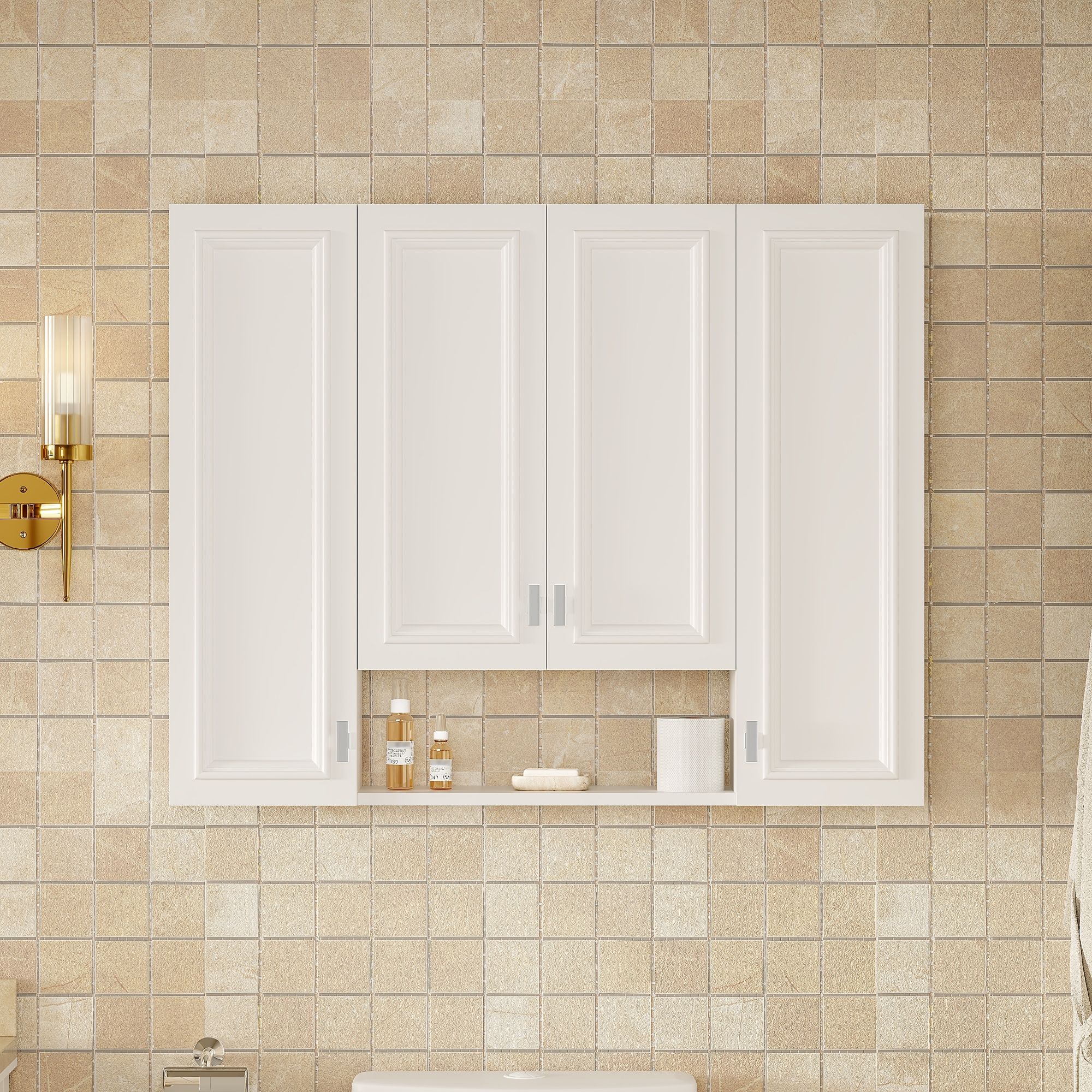 Bathroom Cabinet With 5 Adjustable Shelves, Wall-Mounted, White