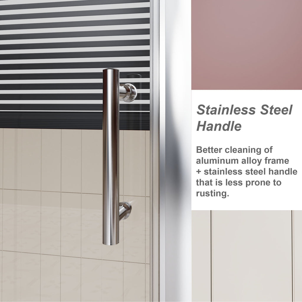 Single Sliding Shower Door With Handle - Chrome