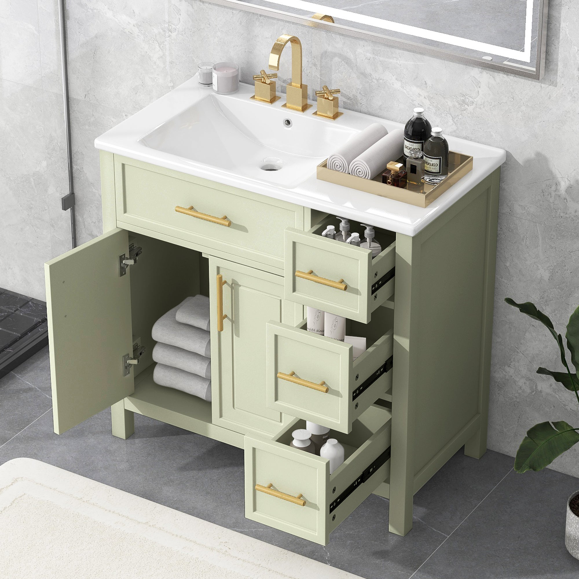 36" Bathroom Vanity with Sink Top, Cabinet with Two Doors and Three Drawers