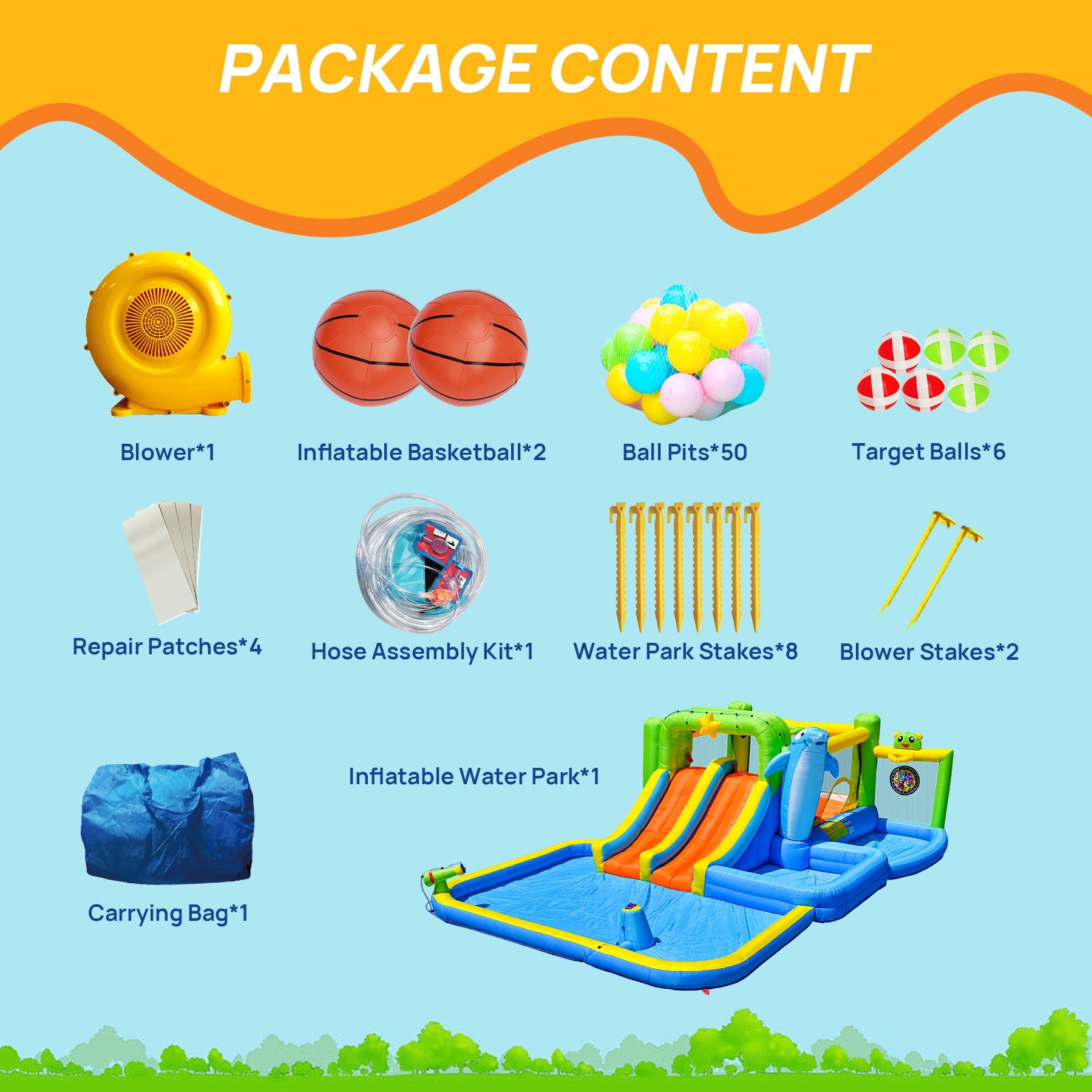 9-in-1 Inflatable Bounce House with Water Features for Kids