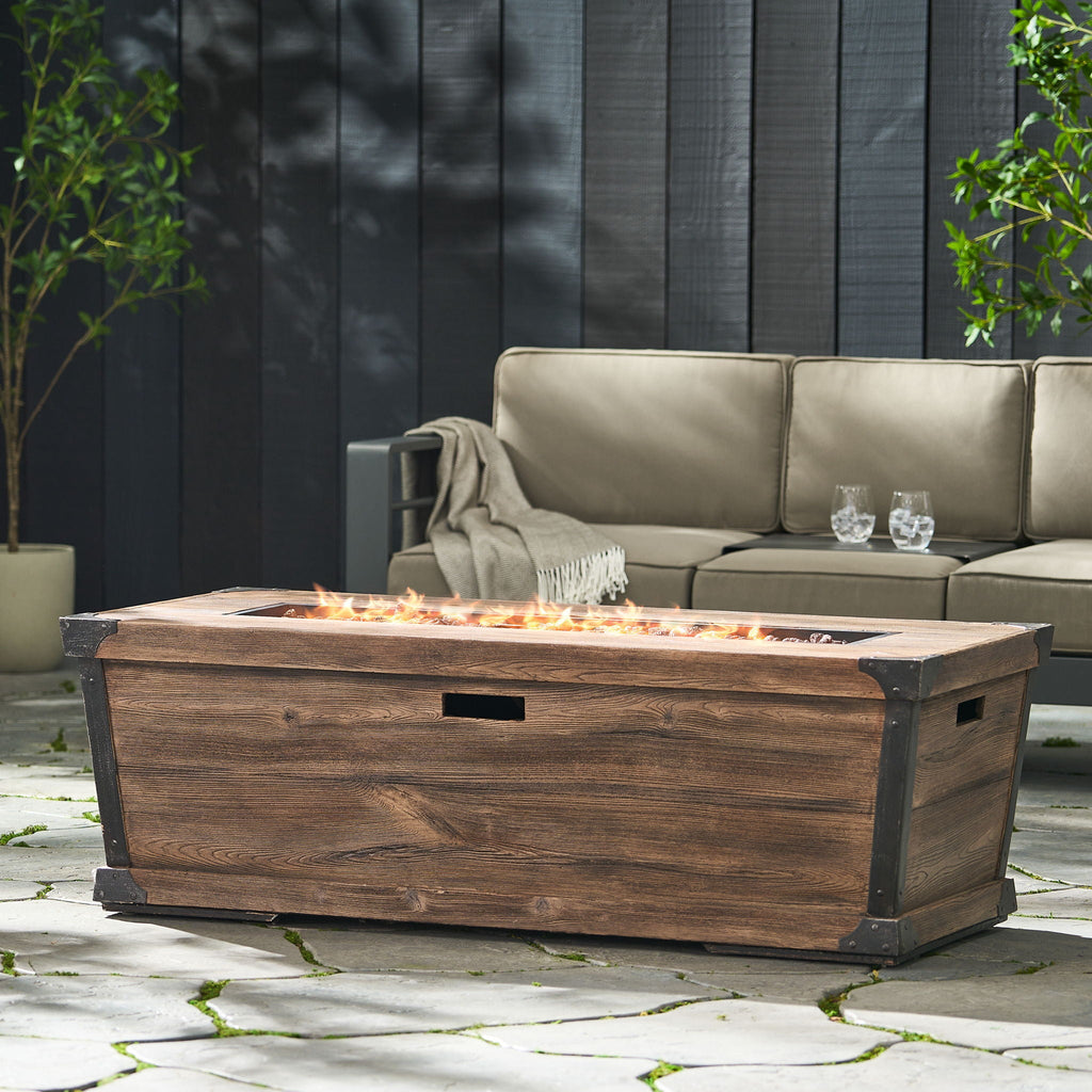 Outdoor Patio Rectangle Gas Burning Fire Pit - Wood Pattern