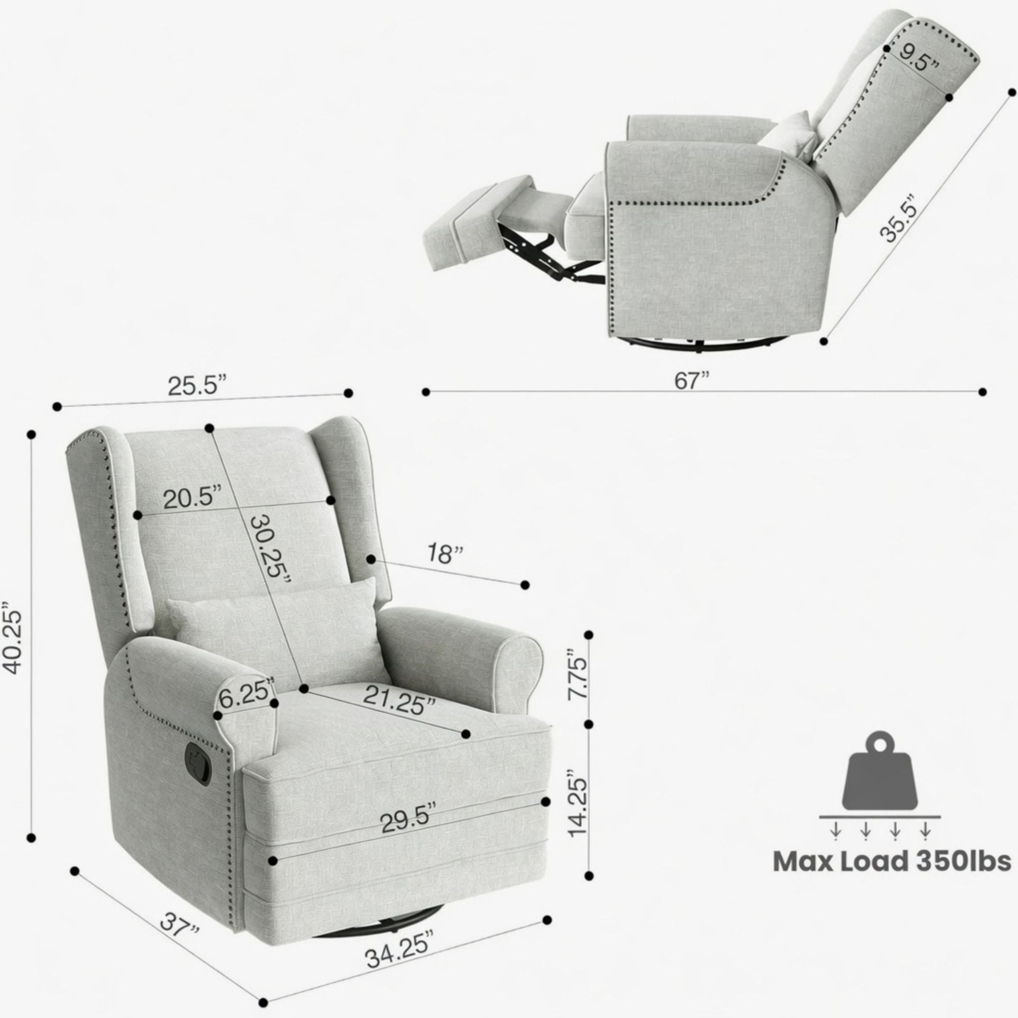 Extra Wide Swivel Recliner Glider Chair With Footrest