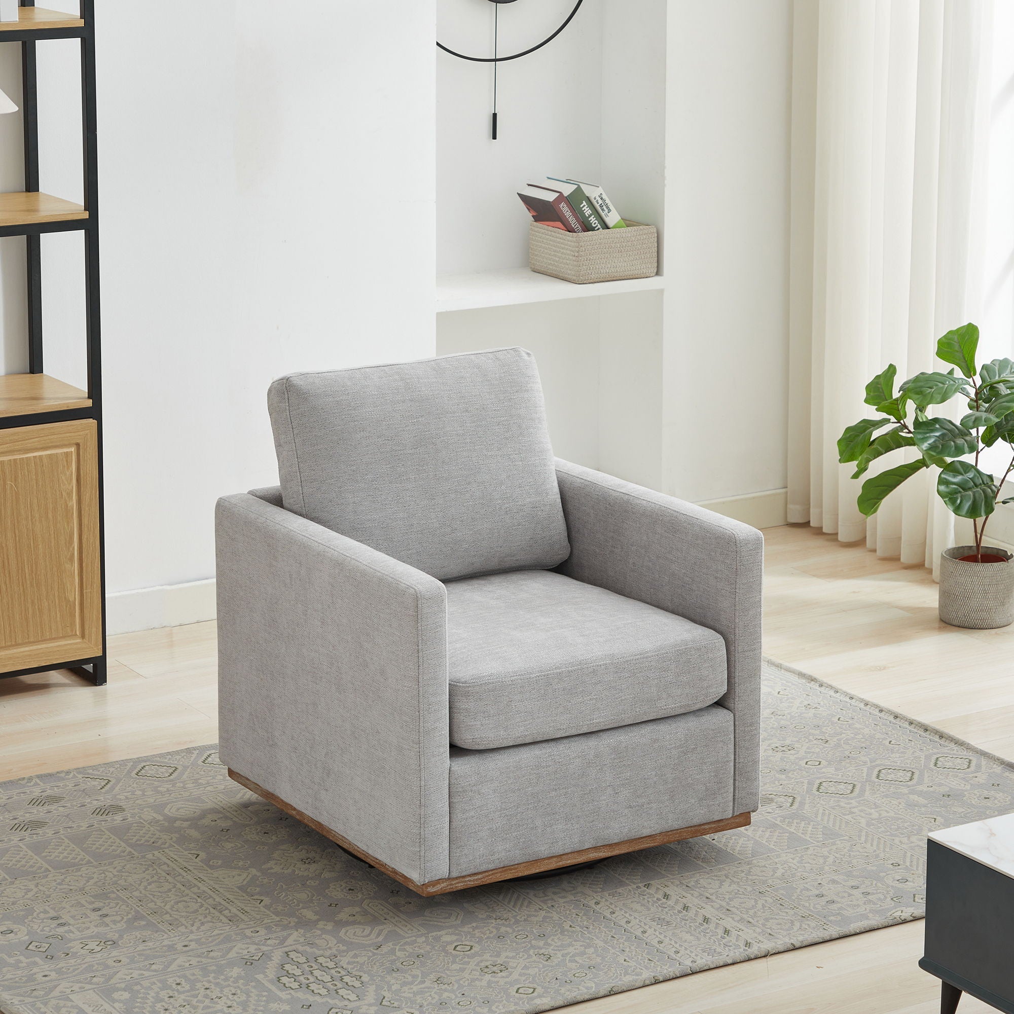 Modern Square Upholstered Swivel Accent Chair with Metal Base