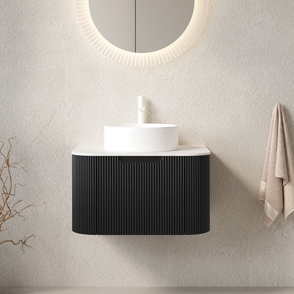 DINA 24" Bathroom Vanity & Sink with Floating Curved Edges Striped Storage Cabinet