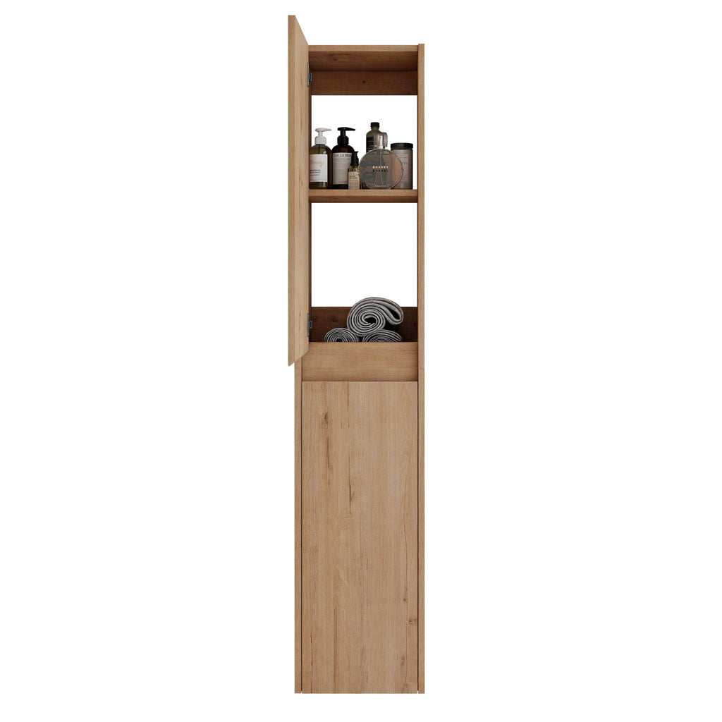 Modern Wall Mounted 30 Inch Bathroom Vanity With Resin Sink And 2 Side Cabinet In Imitative - Imitative Oak