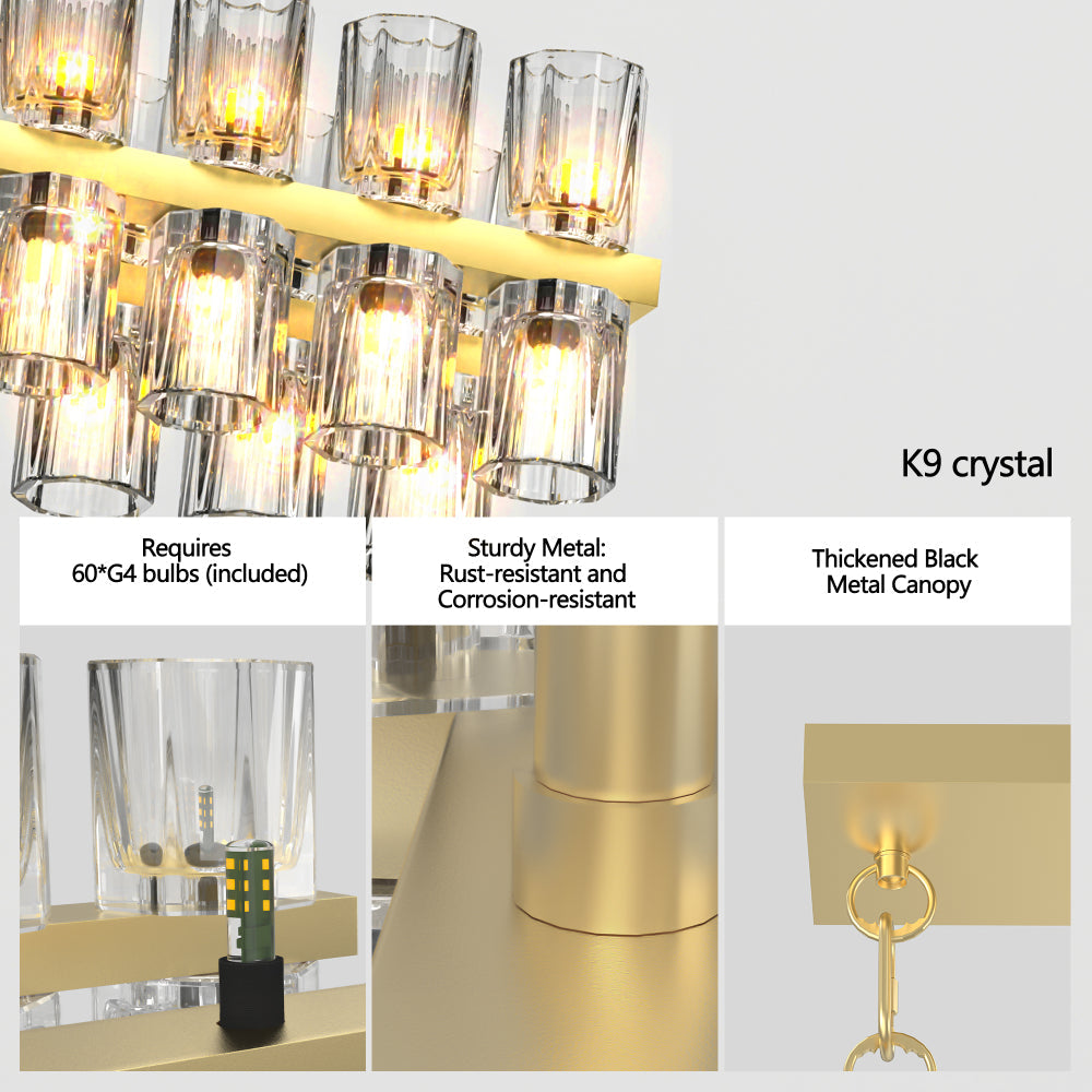 Luxury Crystal Chandelier | Double-Ring LED Ceiling Light for Living Room & Dining Room — Black or Gold, Round or Rectangular