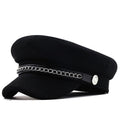 Elegant Winter Chain Black Military Berets For Women Female Flat Army Cap Women's Octagonal Beret Cap Luxury Beret Hat Girl Travel Berets Ladies Comfortable Autumn Cap