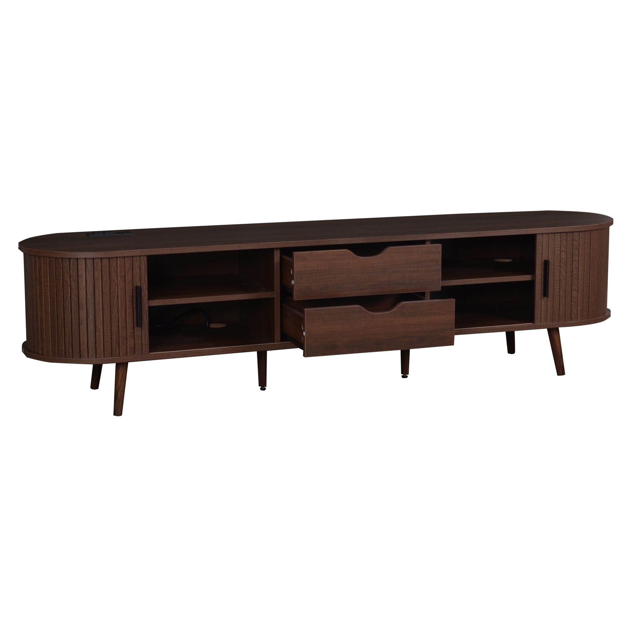 TV Stand For 70" TV With Tambour Doors And Built-In Power Outlet