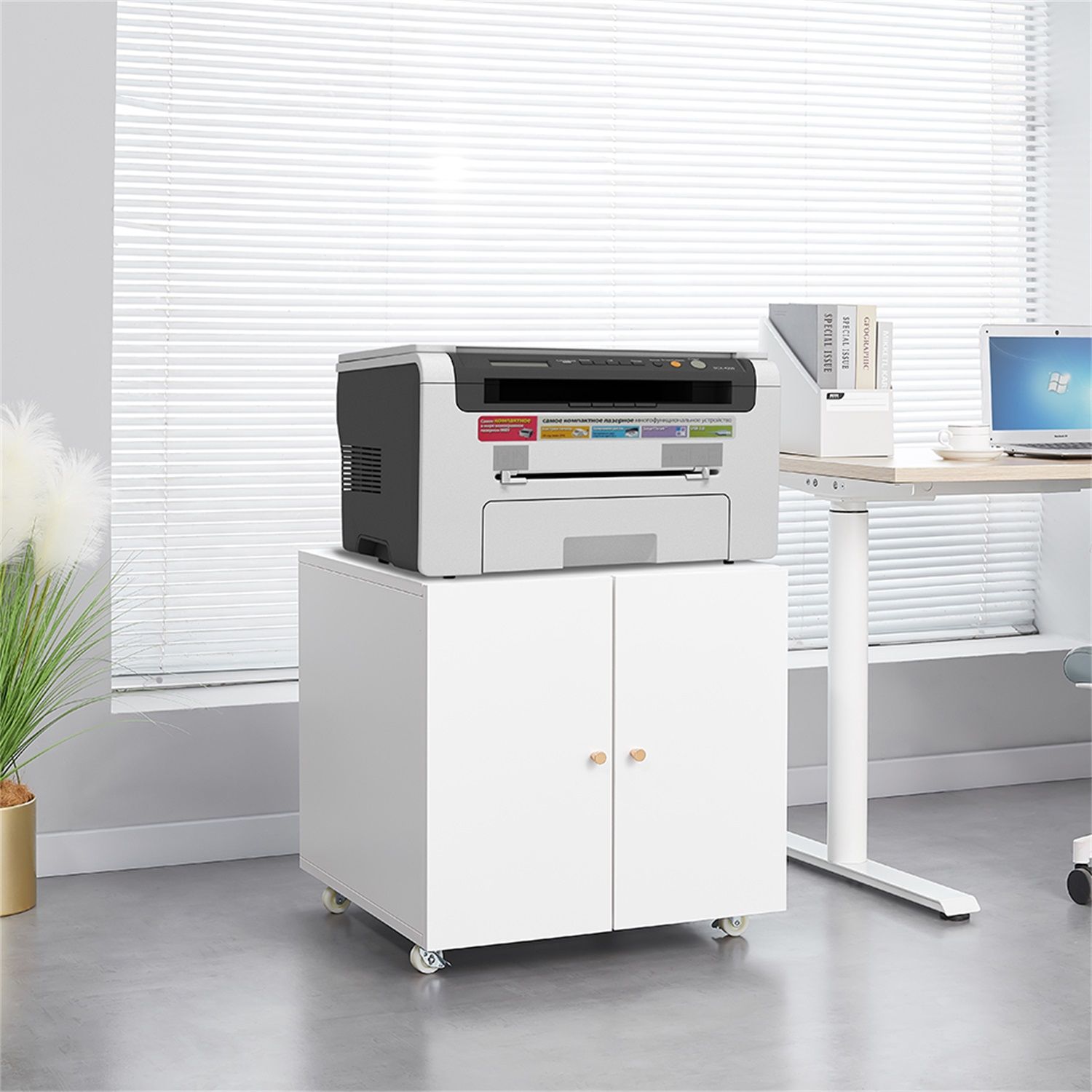 Office Furniture Copier Cabinet 2 Door Steel Copier Stand Mobile Pedestal File Printer Stand