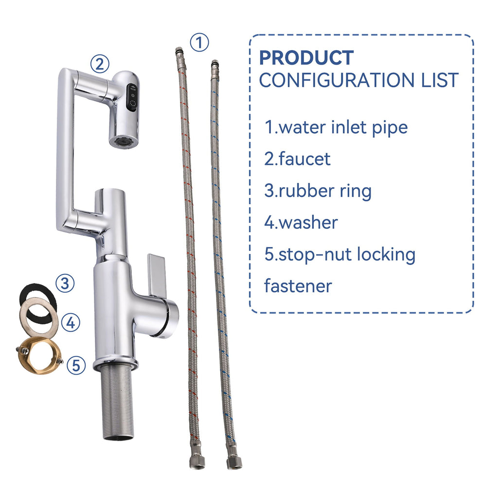 Bathroom Sink Faucet With Spray Function And Temperature Display, Anti Skid Switch, 360 Degree Rotary