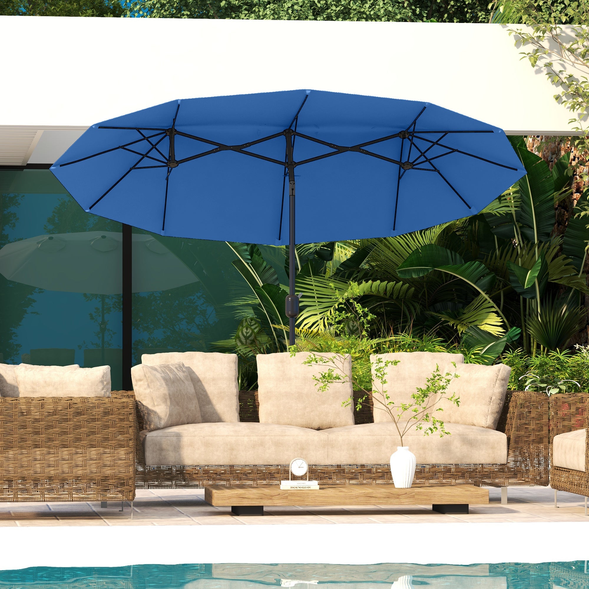 Outsunny 9.5' Double-Sided Patio Umbrella with 3 Air Vents, Tilt and Crank
