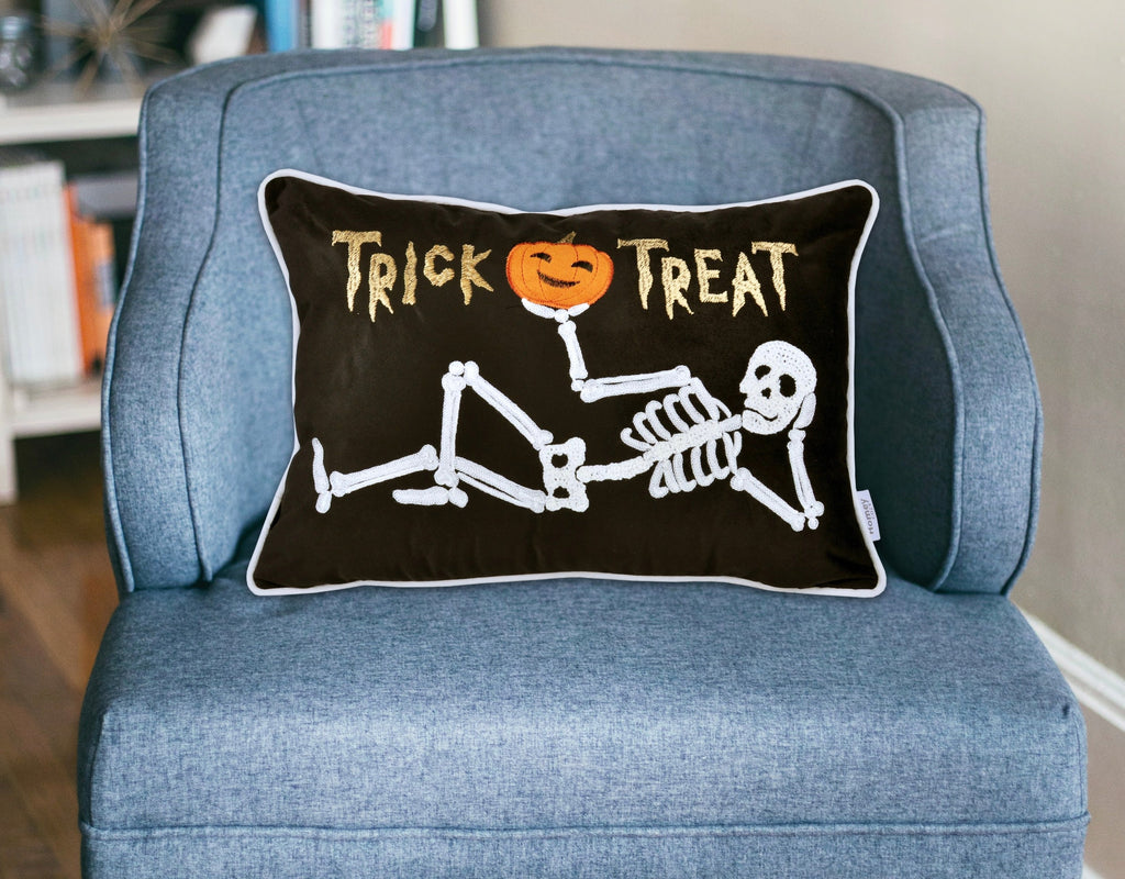 Trick or Treat Skeleton Velvet Throw Pillow Set of 2