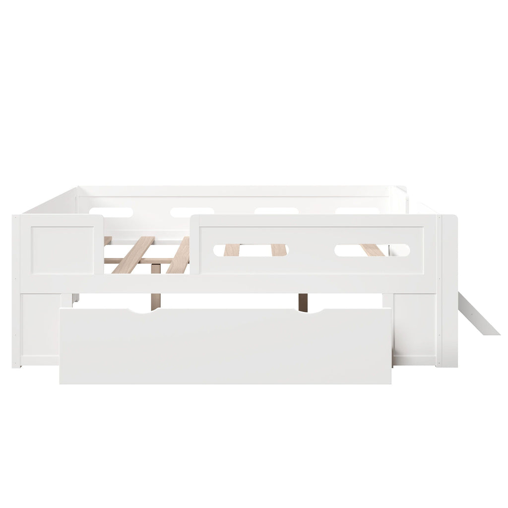 Platform Bed With Guardrail And Drawer