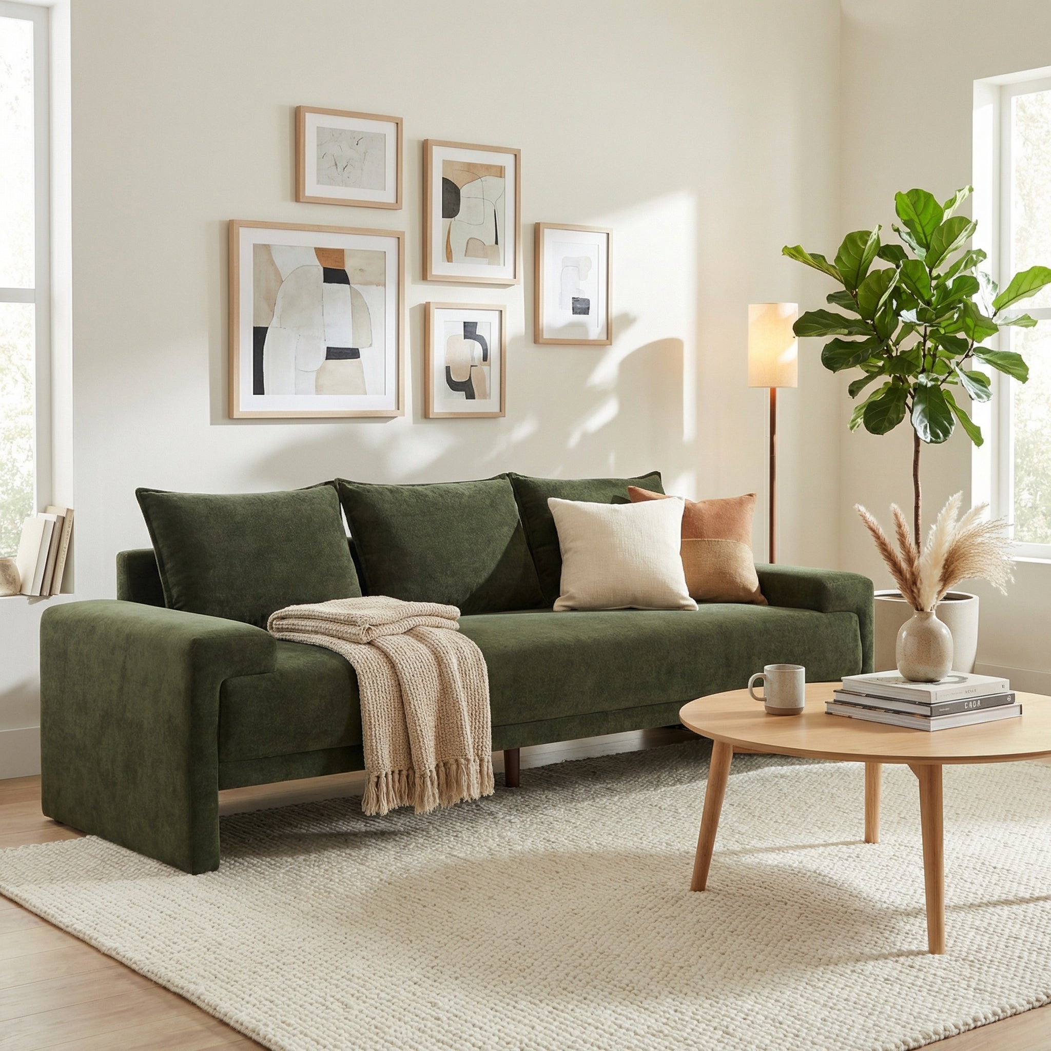 Algora 84.5 in. 3 Seater Modern Upholstered Velvet Sofa, Moss